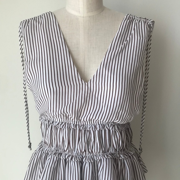 Line + Dot Tie-Sleeve Ruffle Striped Mini Dress - Picture 6 of 8